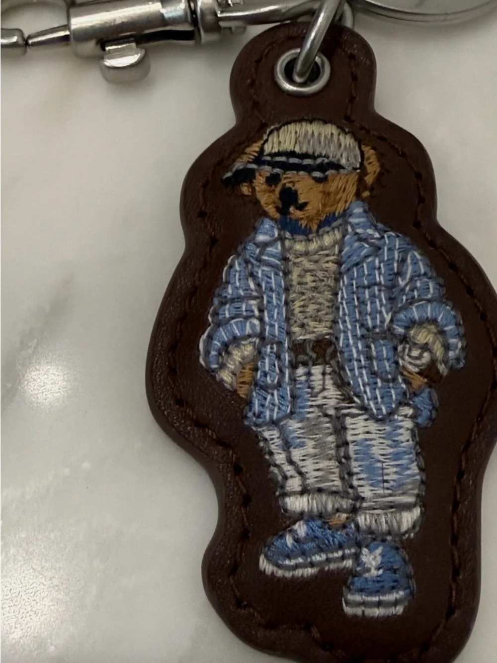 NEW Polo Ralph Lauren COASTAL BEAR - LEATHER Key Ring Keychain - BROWN